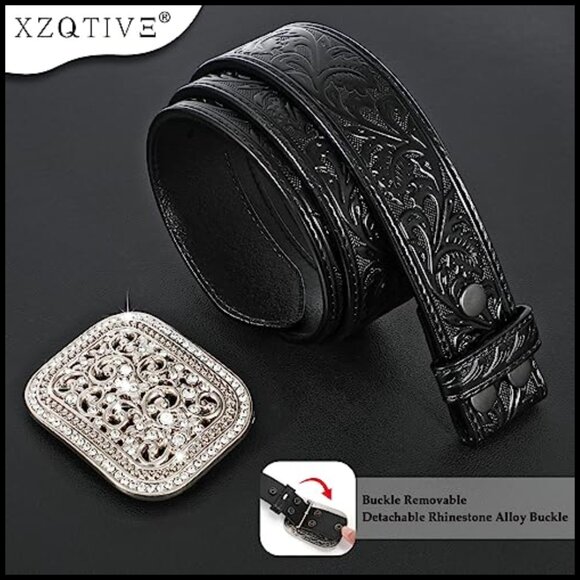 Western Style Belt Genuine Leather Silver Buckle Unisex Vintage Country Fashion